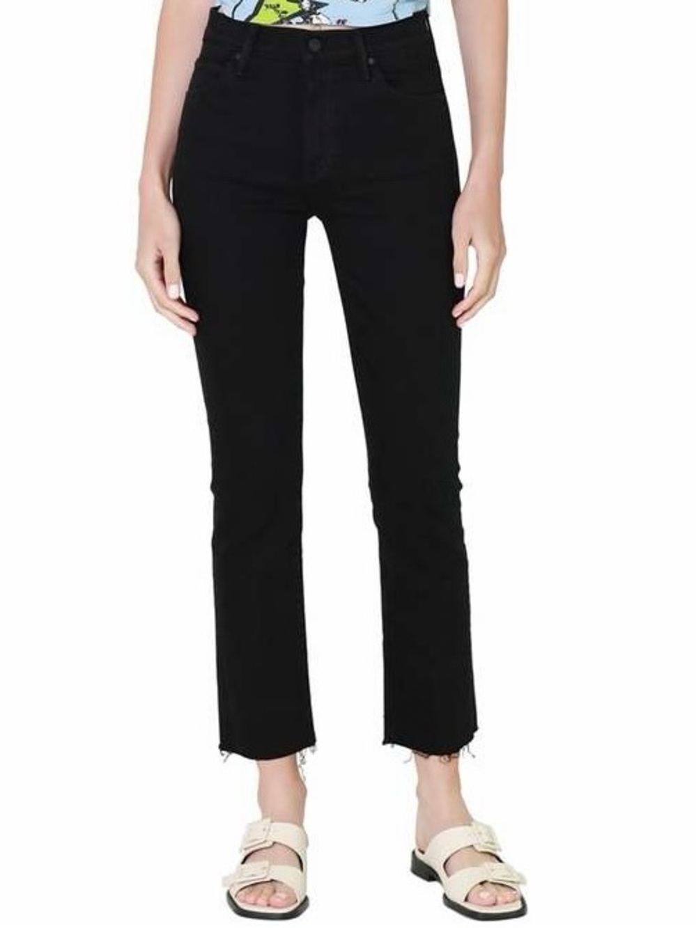 MOTHER The Rascal Ankle Fray Jeans Pitch Black Mid Rise Size 27